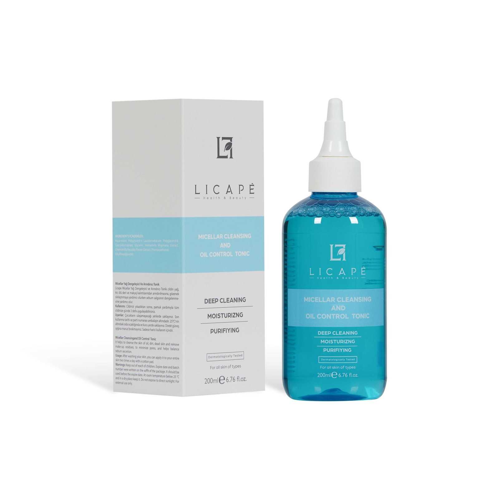 LICAPÈ MICELLAR CLEANSING AND OIL CONTROL TONIC - Nước cân bằng làm sạch, kiểm soát dầu & se khít lỗ chân lông